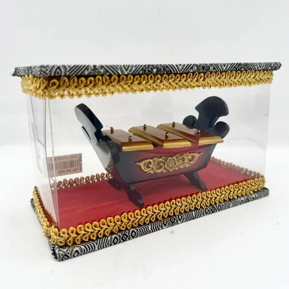 Vintage Indonesian Gamelan Xylophone Souvenir Batik Display Case Mini Instrument